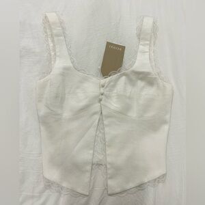 Meshki White Lace Trim Crop Top